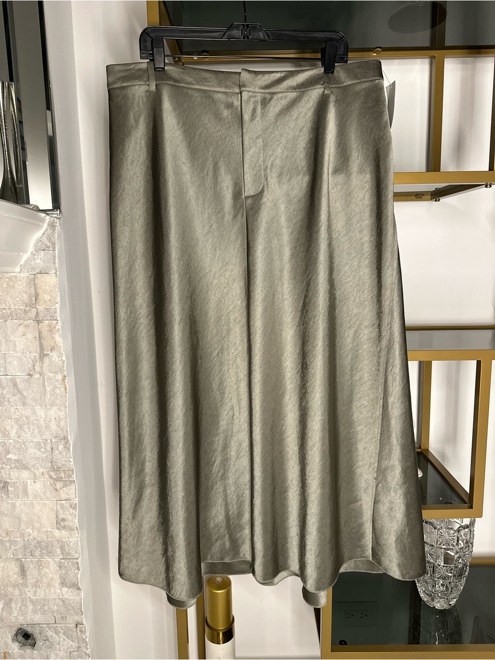Vince Olive Satin-Effect Midi Skirt
